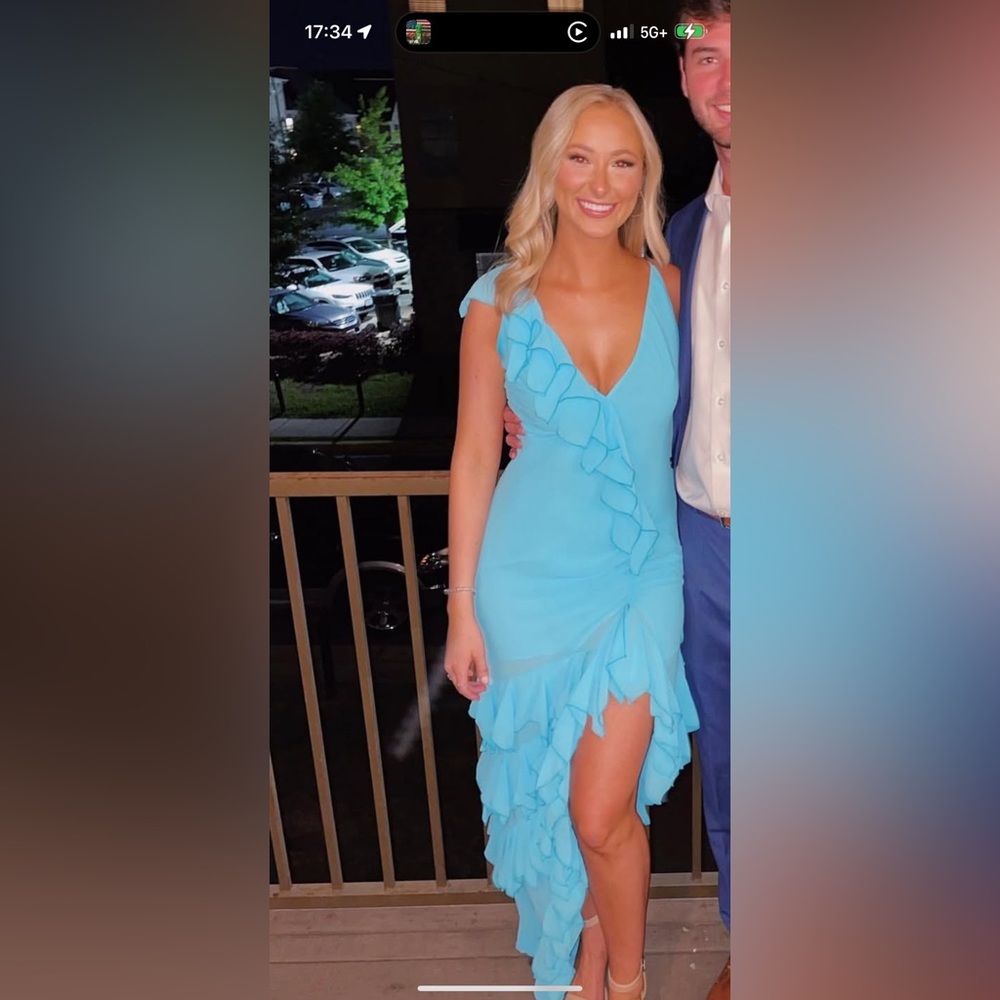 REVOLVE Asymmetrical Aqua Dress